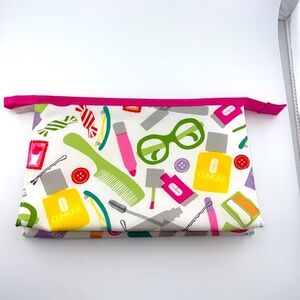 NWOT Clinique Makeup Cosmetic Skincare Travel Zippered Bag Pouch Case Multicolor